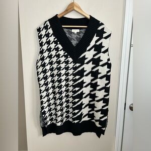 Promesa Black and White Houndstooth Sweater Vest Long Oversized Size L